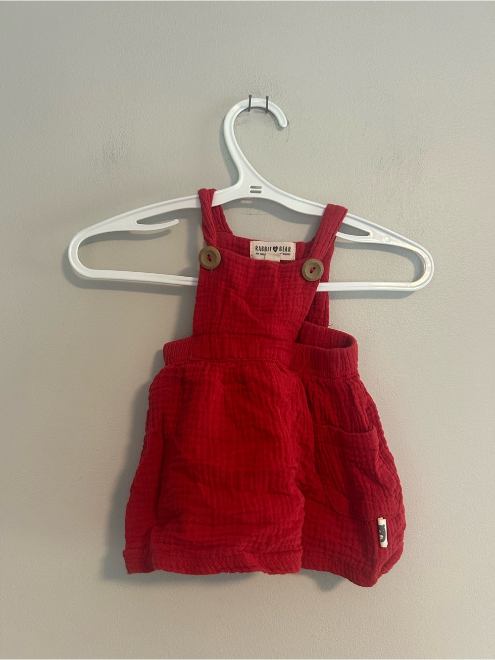 Rabbit & bear 0/3m Red muslin skirted overalls dress